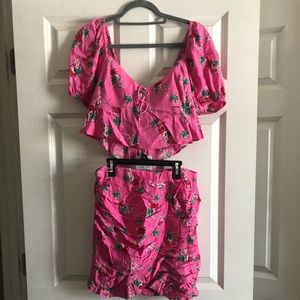 Fuchsia Printed top and Mini Skirt